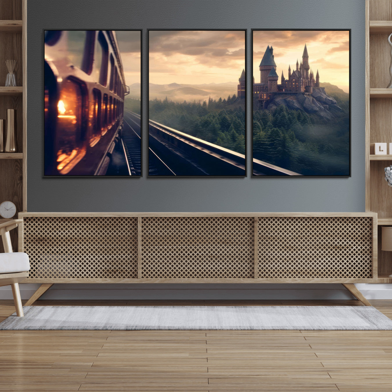 84029-MGV-FC-60X30-3P_Black-Harry Castle Wall Art Canvas Print, Wizard School Wall Art Print, Movie Wall Art Print