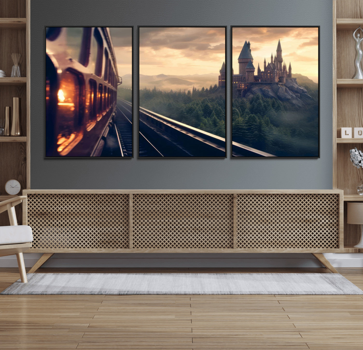 84029-MGV-FC-60X30-3P_Black-Harry Castle Wall Art Canvas Print, Wizard School Wall Art Print, Movie Wall Art Print