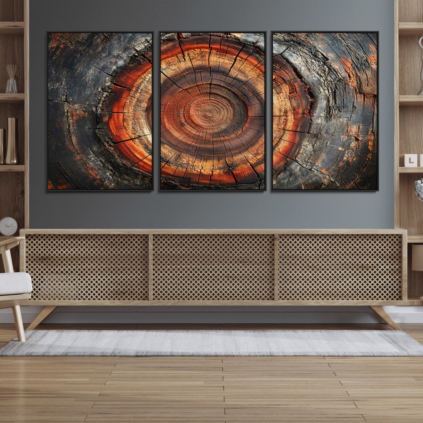 82212-MGV-FC-60X30-3P_Black-Wood Grain Canvas Wall Art - Framed Abstract Tree Ring Framed Wall Art, Wood Grain Canvas Wall