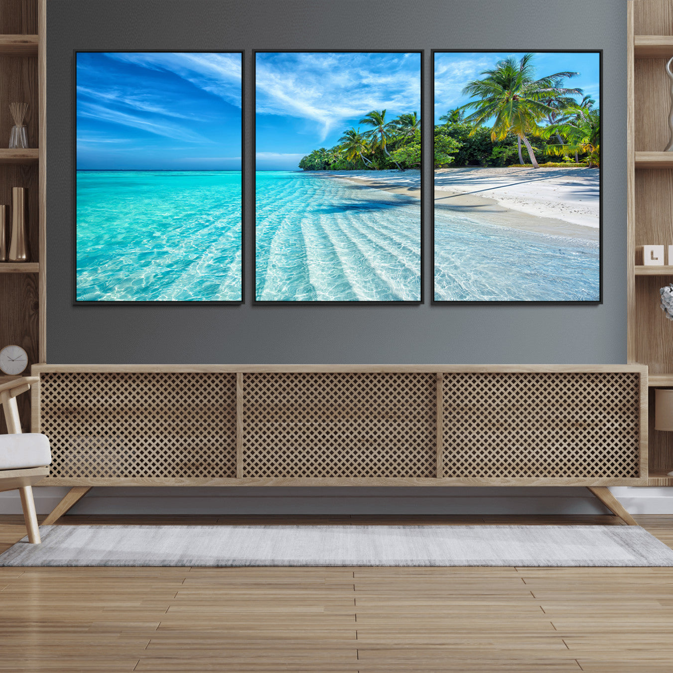 14788-MGV-FC-60X30-3P_Black-Tropical Beach Wall Art Canvas Print - Serene Ocean Landscape with Crystal Clear Turquoise Water and