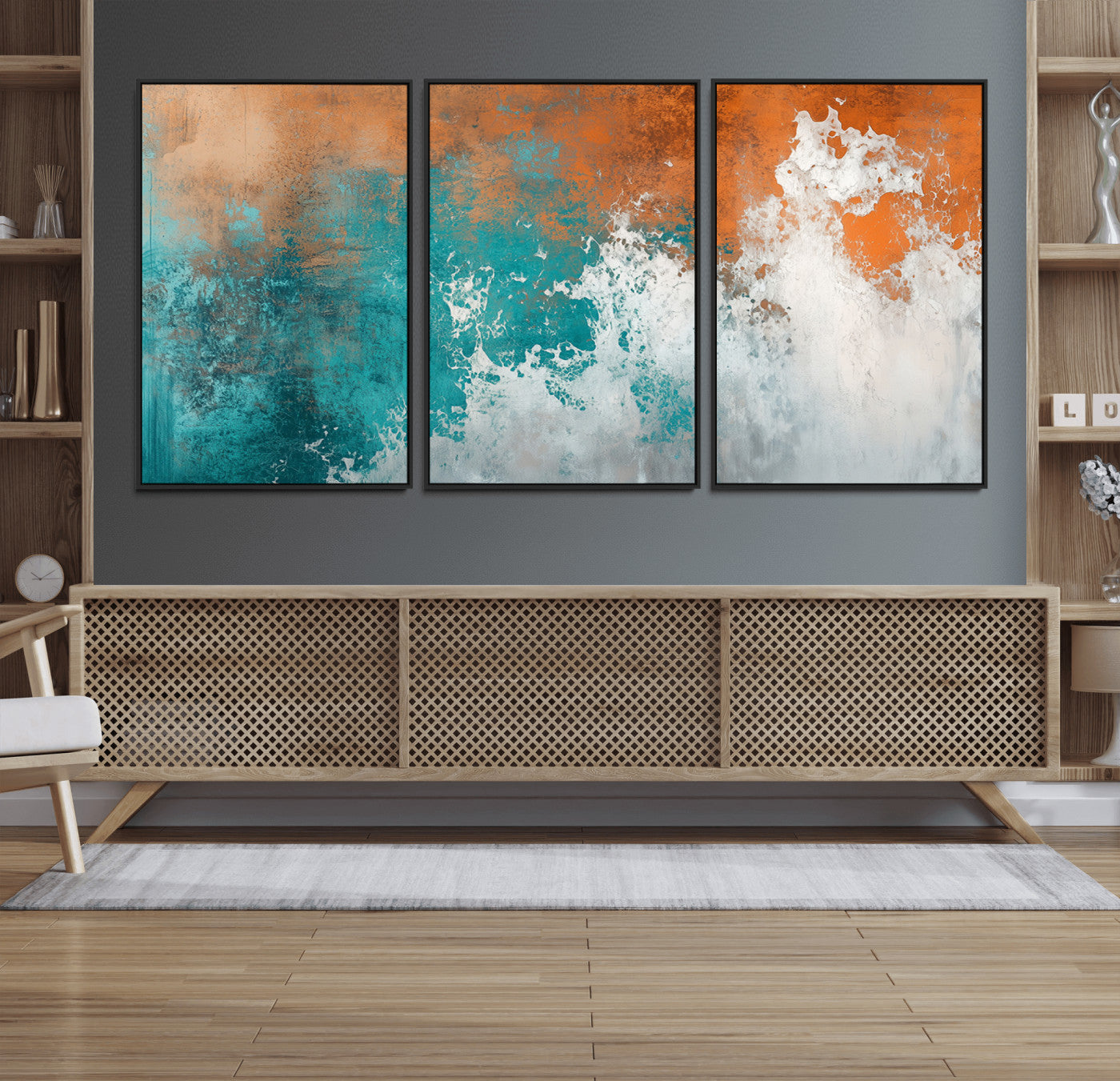 78127-MGV-FC-60X30-3P_Black-Vintage Abstract Print - Bold Teal and Orange Canvas Wall Art - Retro-Vintage Abstract Orange Canvas