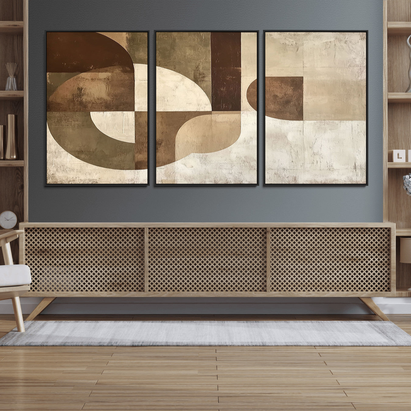 59767-MGV-FC-60X30-3P_Black-Wabi Sabi Geometric Wall Art | Abstract Modern Minimalist Canvas Print with Neutral Mid Century Art