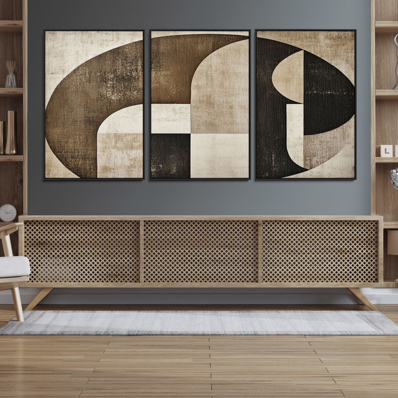 44796-MGV-FC-60X30-3P_Black-Wabi Sabi Abstract Wall Art | Geometric Modern Minimalist Canvas Print with Neutral Mid Century Art