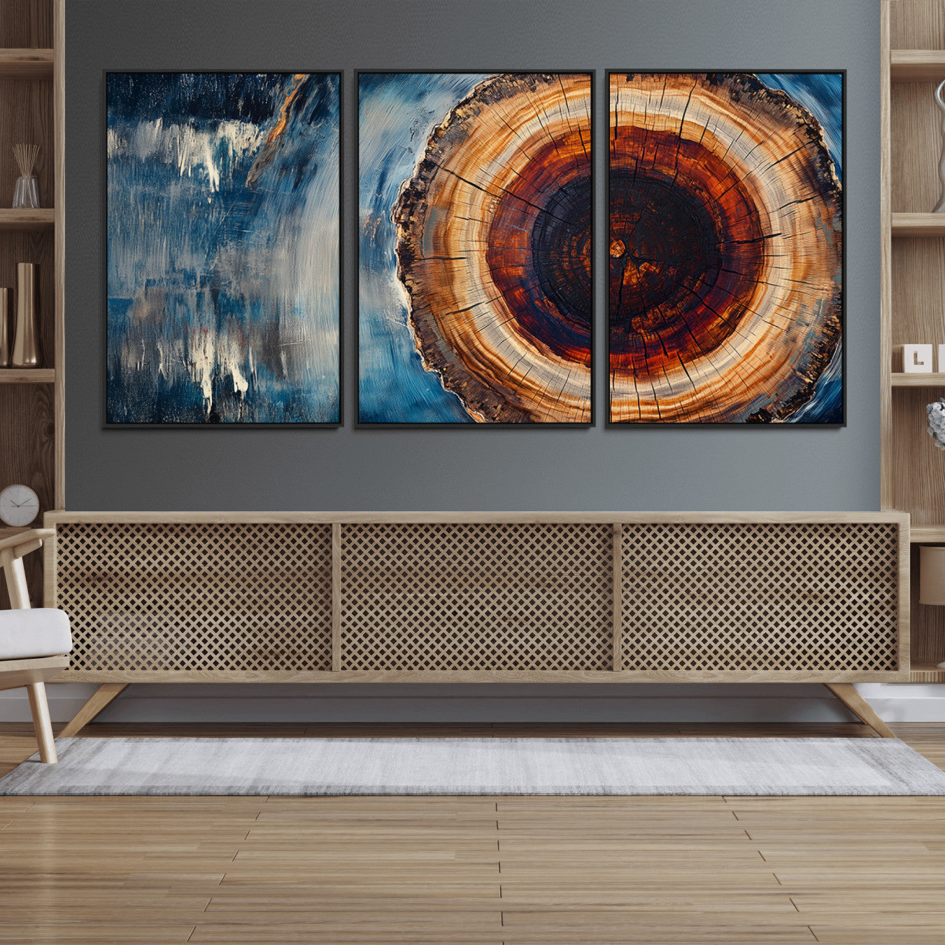 48045-MGV-FC-60X30-3P_Black-Abstract Tree Rings Wall Art Canvas Print - Wood Grain Rings Canvas Print - Nature Woodland Wall