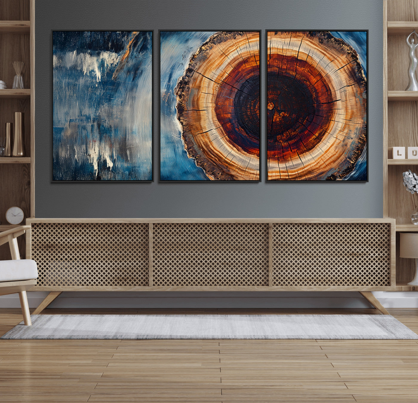 48045-MGV-FC-60X30-3P_Black-Abstract Tree Rings Wall Art Canvas Print - Wood Grain Rings Canvas Print - Nature Woodland Wall