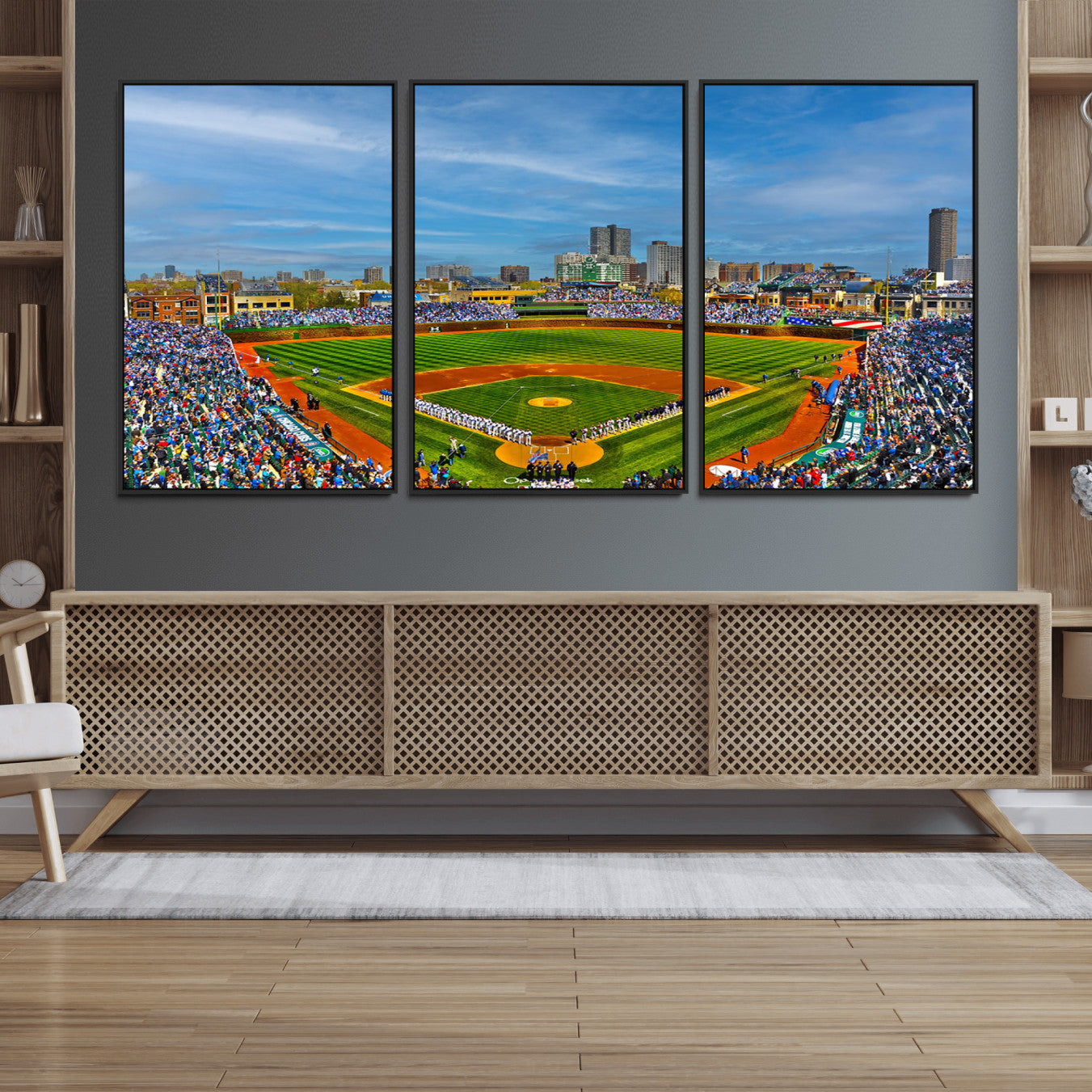 78105-MGV-FC-60X30-3P_Black-Wrigley Field Chicago Cubs Panoramic Multi Piece Canvas Wall Art - Iconic Baseball Stadium Canvas