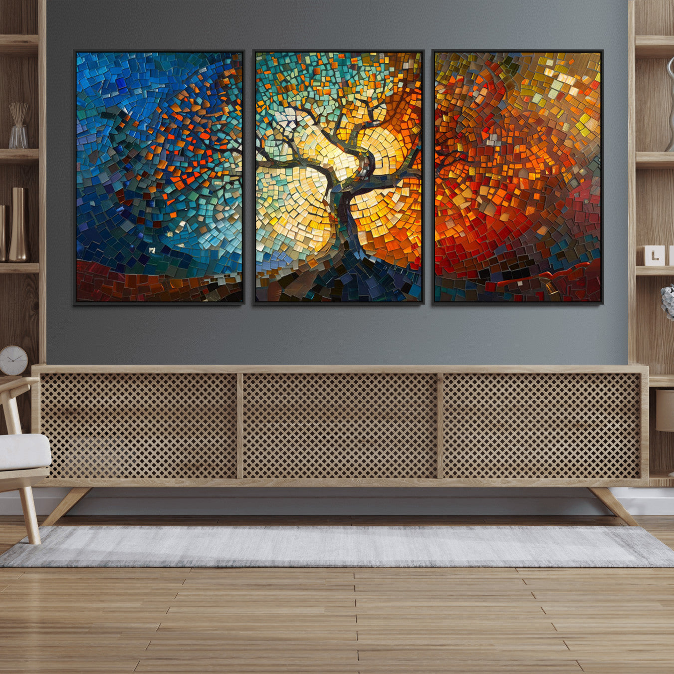66056-MGV-FC-60X30-3P_Black-Yggdrasil Tree of Life Mosaic Stained Glass Wall Art Canvas, Yggdrasil Tree of Life Mosaic Canvas