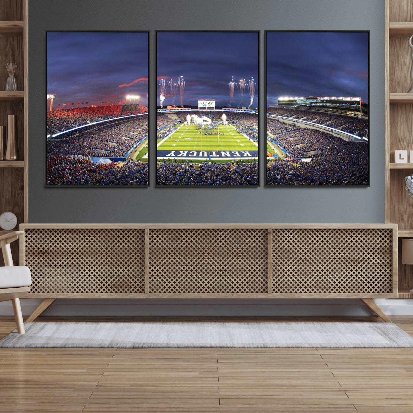 26008-MGV-FC-60X30-3P_Black-Kroger Field Canvas Wall Art - Kentucky Stadium Wall Art Print - Sunset Football Stadium Wall Decor