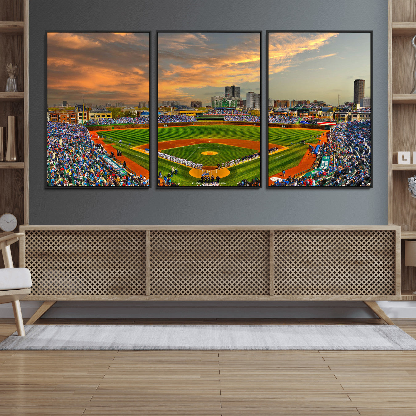 45635-MGV-FC-60X30-3P_Black-Chicago Wrigley Field Canvas Wall Art - Iconic Baseball Stadium Art Print - Wrigley Field Chicago