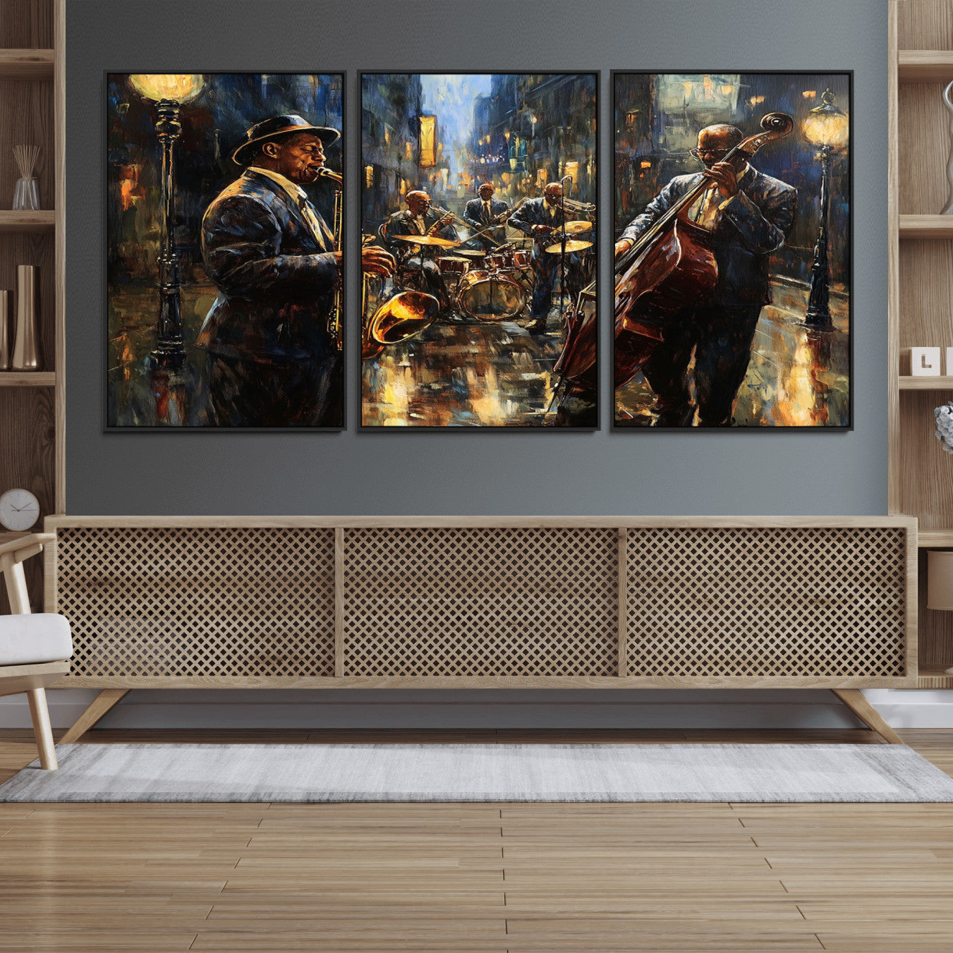 36990-MGV-FC-60X30-3P_Black-Jazz Canvas Wall Art Print - Abstract African American Music Art - Framed Posters for Living Room or