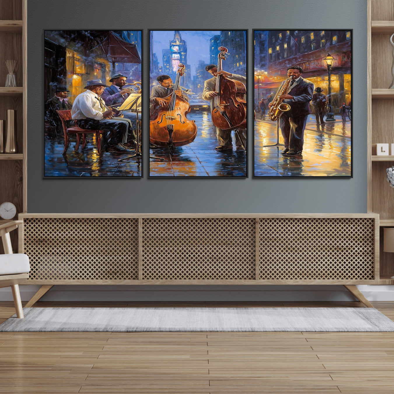 58694-MGV-FC-60X30-3P - Colorful Jazz Wall Art - African American Music Canvas Print - Framed Abstract Music Poster for Home