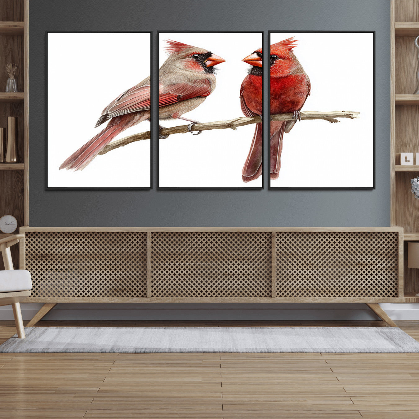 72606-MGV-FC-60X30-3P_Black-Cardinal Bird Canvas Wall Art - Male and Female Cardinal Print - Abstract Bird Wall Decor for Home -