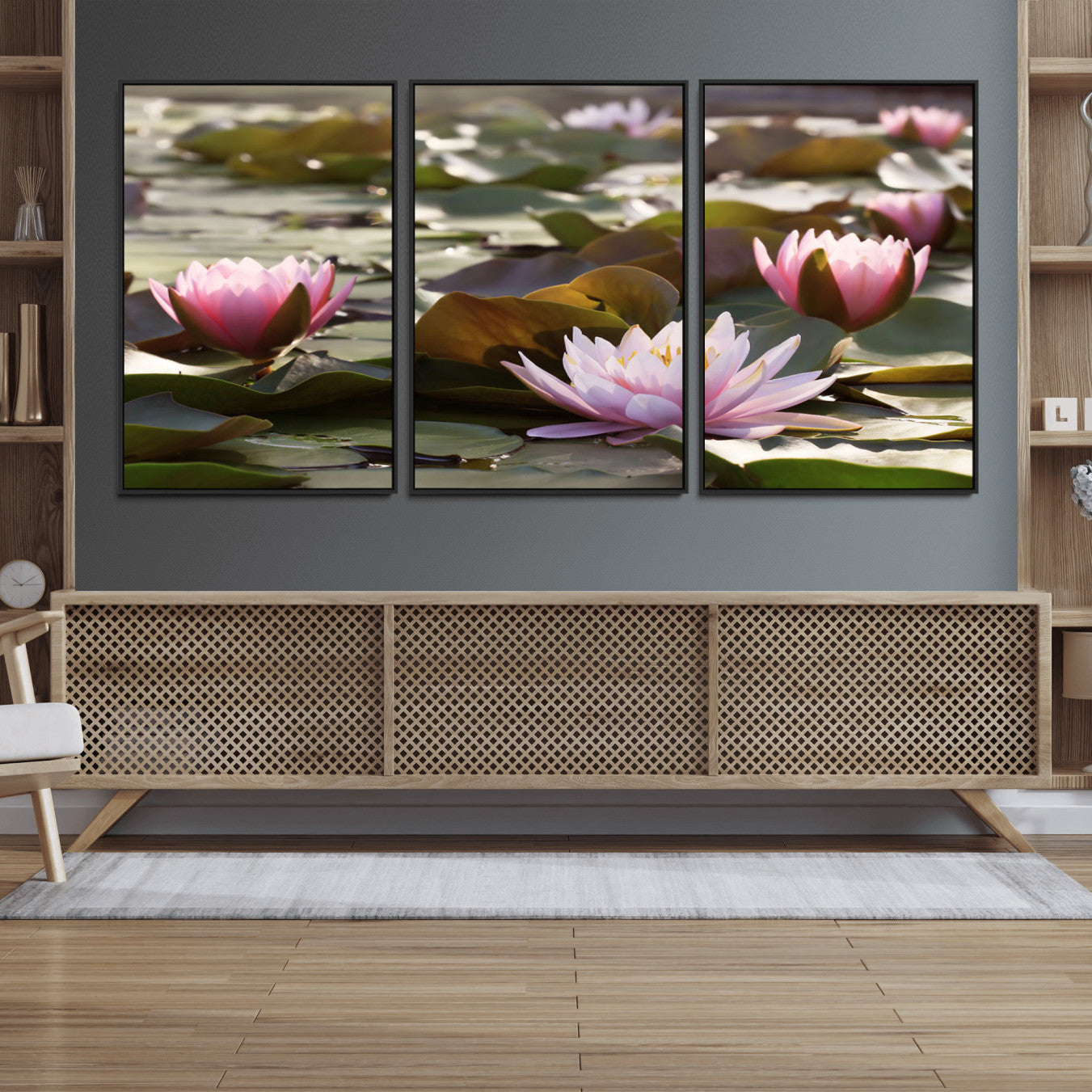 MGV-FC-60X30-3P - Lotus Flower Wall Art Canvas Print, Water Lily Large Wall Art Canvas Print for Yoga Room Decor,