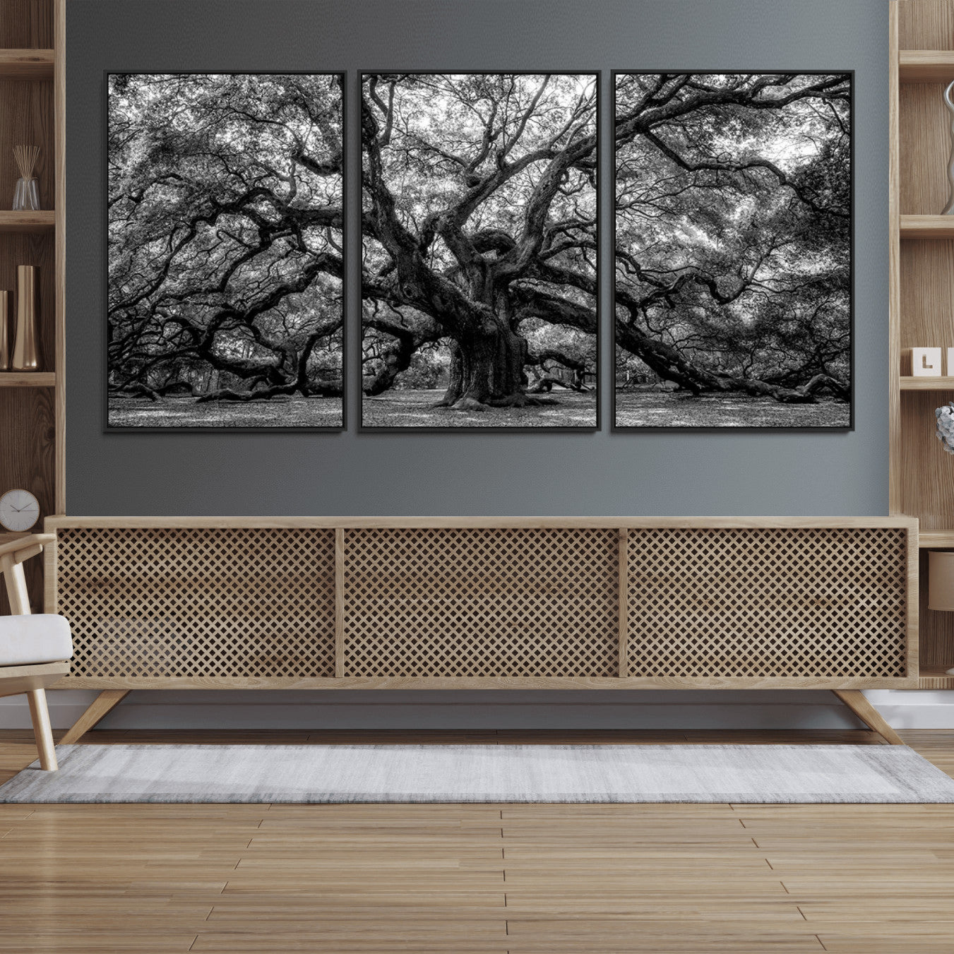 132944706-MGV-FC-60X30-3P_Black-Black and White Old Angel Oak Tree Wall Art Canvas Print