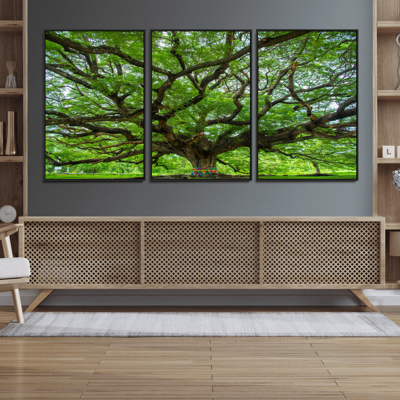 16118389-MGV-FC-60X30-3P_Black-Angel Oak Tree Wall Art Canvas Print – Framed Majestic Woodland Scene with Rustic Oak Artwork for Home, Office, Living Room