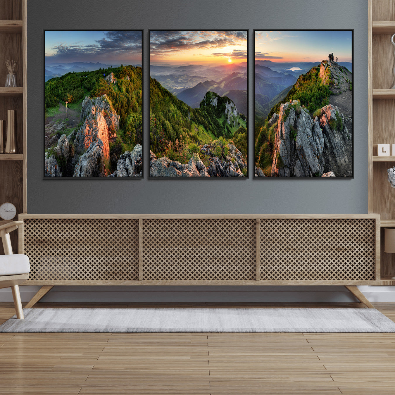 51582565-MGV-FC-60X30-3P_Black-Mountain Sunset Panoramic Canvas Print – Scenic Wilderness Landscape, Majestic Summit , Multi-Panel
