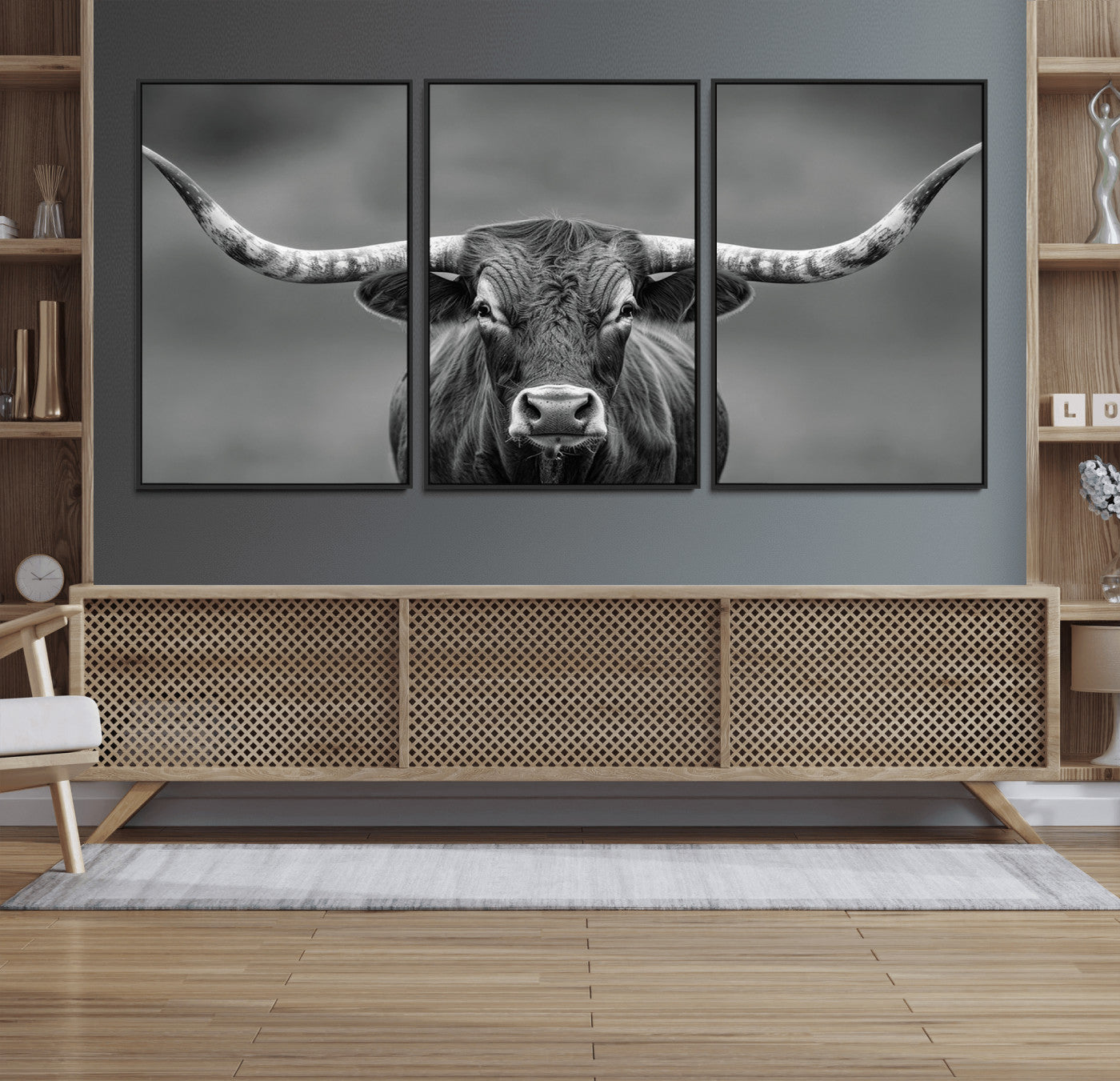 -Framed Texas Longhorn Bull Art Canvas Print, Western Bull Wall Art Print, Long Horn Bull Photo Print