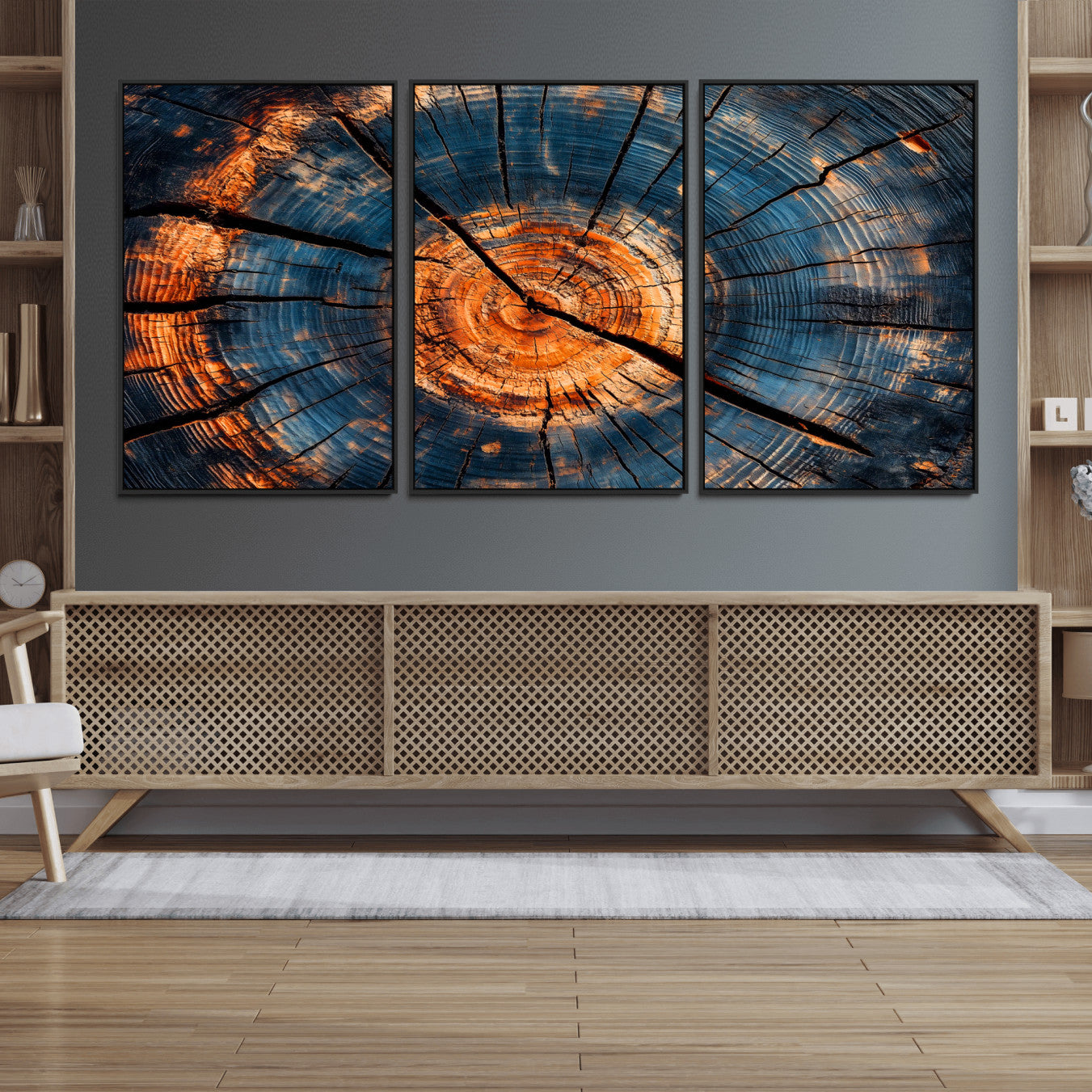 81894502-MGV-FC-60X30-3P_Black-Burnt Wood Wall Art Canvas Print – Framed Aged Timber Rustic Tree Artwork Perfect for Home, Office, Living Room