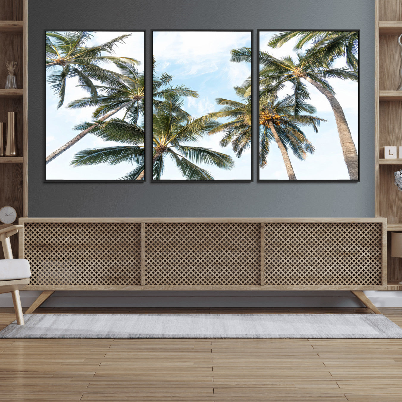 87247012-MGV-CV-36X24 - Tropical Palm Trees Wall Art – Sunlit Leaves & Blue Sky Canvas Print, Island Breeze and Vacation Vibes for Office or Home Decor