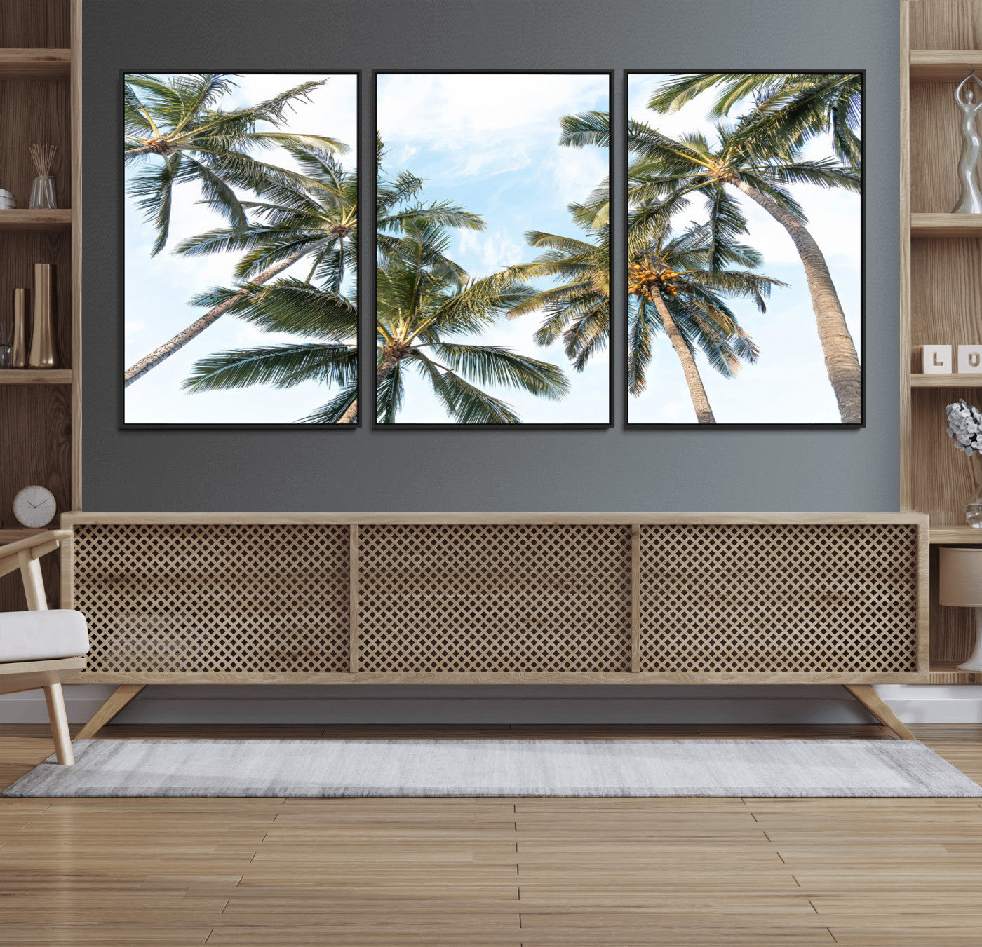 87247012-MGV-CV-36X24 - Tropical Palm Trees Wall Art – Sunlit Leaves & Blue Sky Canvas Print, Island Breeze and Vacation Vibes for Office or Home Decor