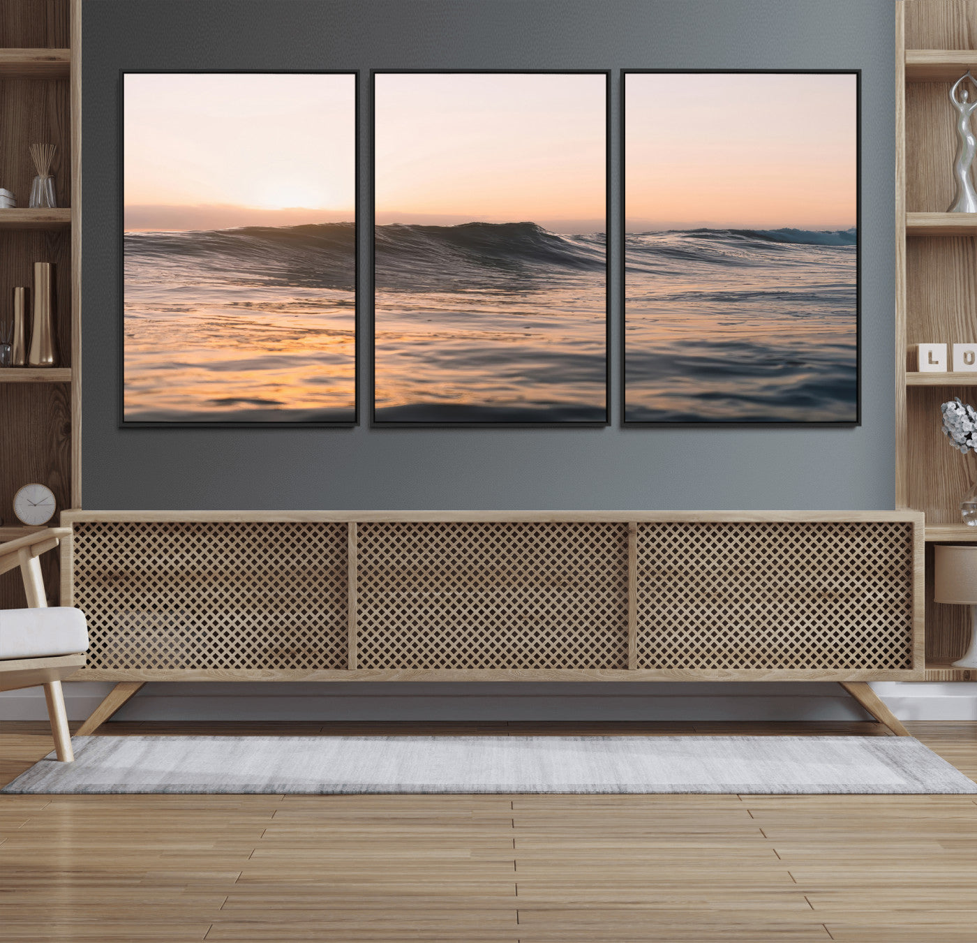 46299358-MGV-CV-36X24 - Golden Sunset Ocean Wall Art – Tranquil Waves & Peaceful Horizon Canvas Print, Soft Light and Evening Glow for Serene Beach, Home or Nature Decor