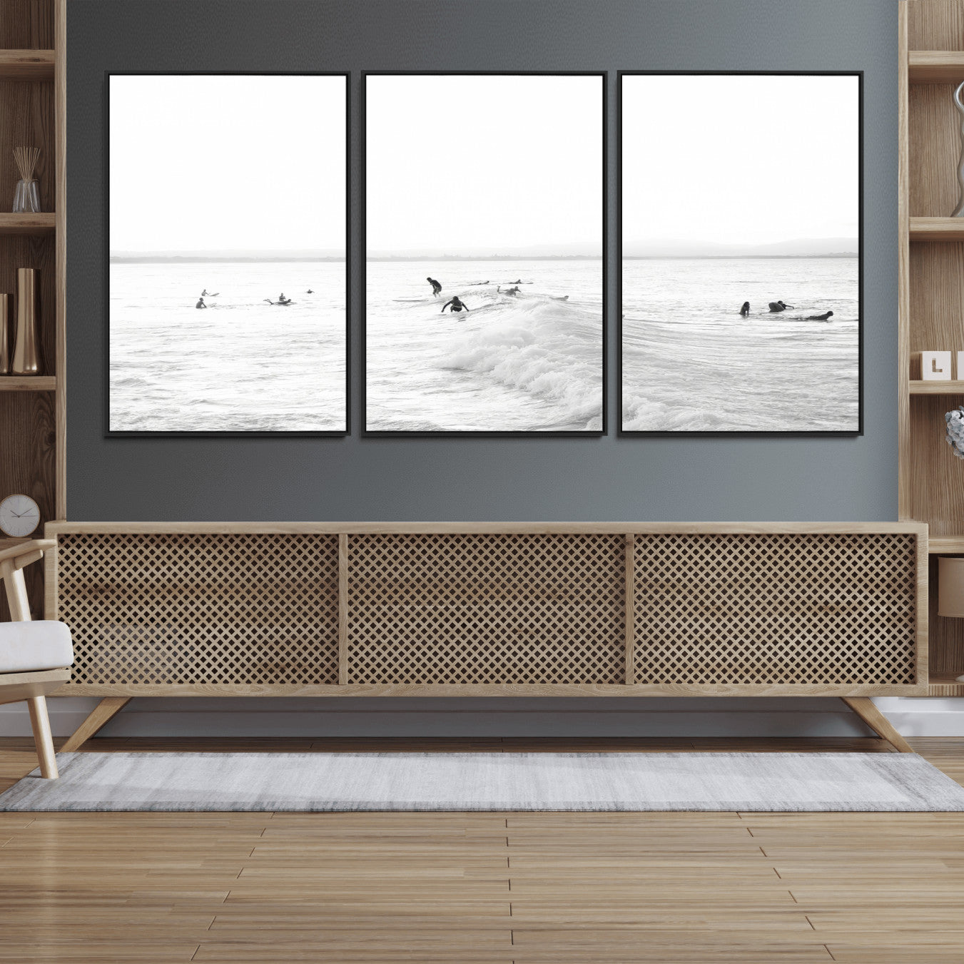 33449548-MGV-CV-36X24 - Surf Crowd Motion Wall Art – Active Surfers & Ocean Waves Canvas Print, Dynamic Water and Coastal Horizon for Living Room or Sea Adventure Decor