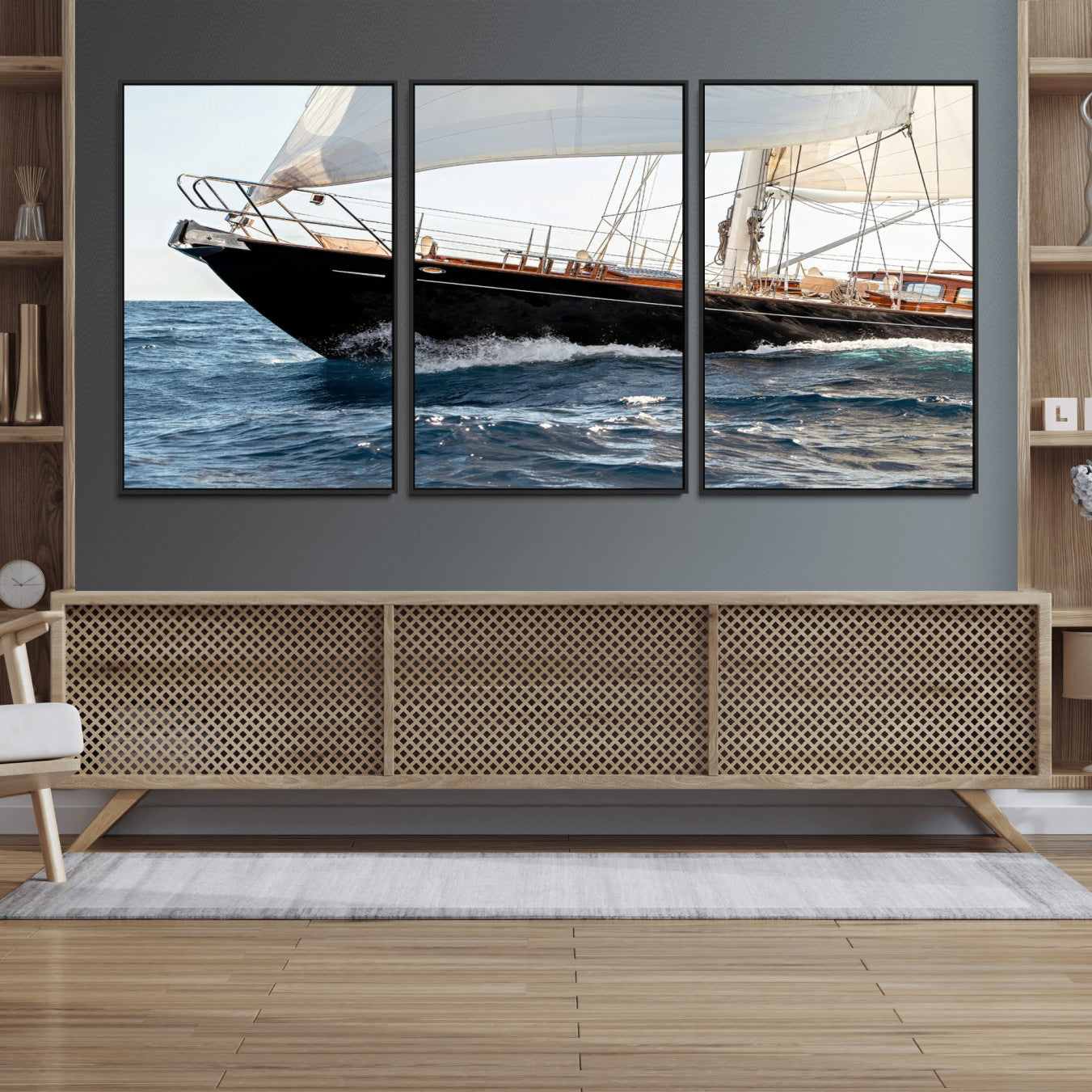 97168626-MGV-CV-36X24 - Boat Yacht Wall Art – Ocean Waves & Sailing Adventure Canvas Print, Nautical Elegance & Marine Journey for Living Room or Luxury Decor