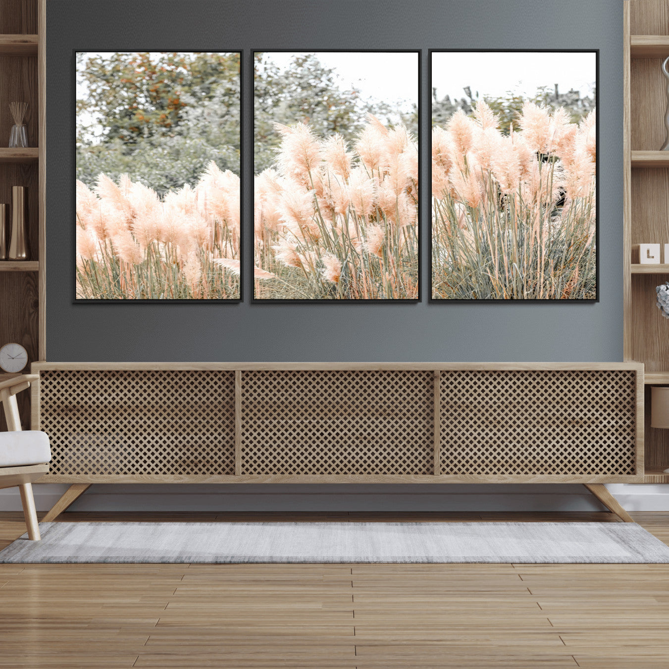 21826392-MGV-CV-36X24 - Pampas Grass Wall Art – Soft Blush Hues and Natural Texture Canvas Print, Serene Outdoors & Botanical Charm for Living Room or Nature Decor