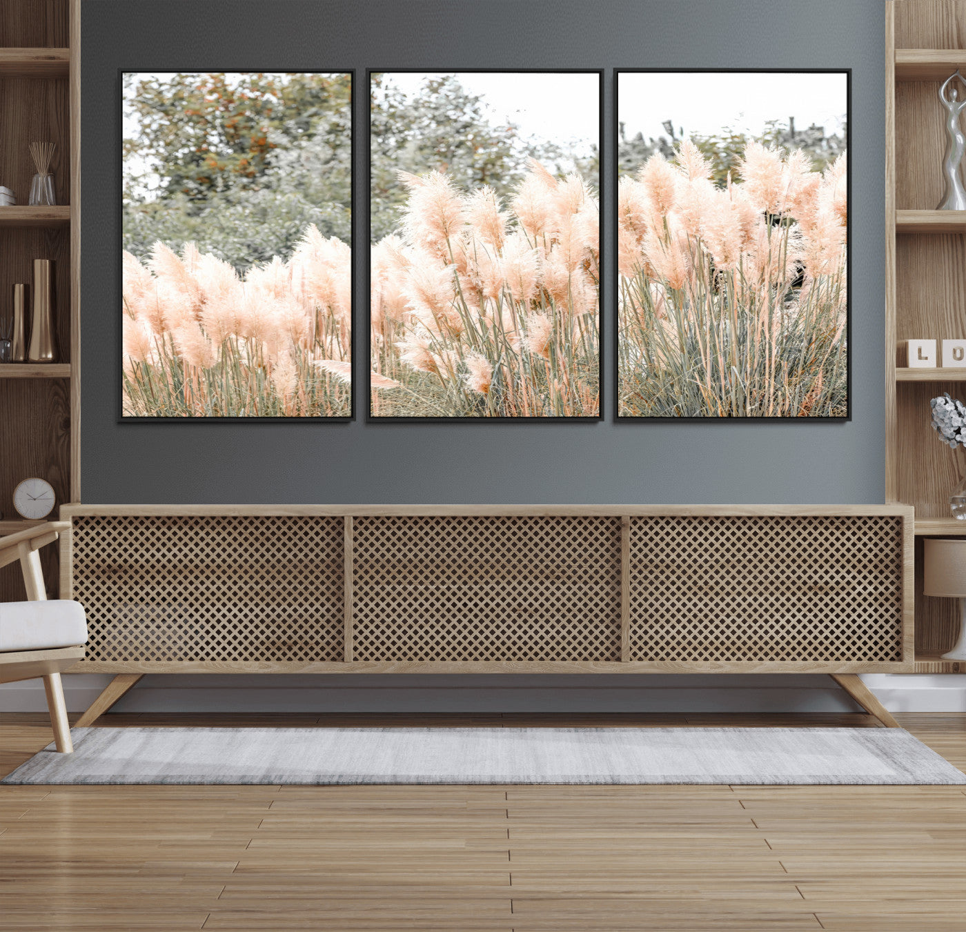21826392-MGV-CV-36X24 - Pampas Grass Wall Art – Soft Blush Hues and Natural Texture Canvas Print, Serene Outdoors & Botanical Charm for Living Room or Nature Decor