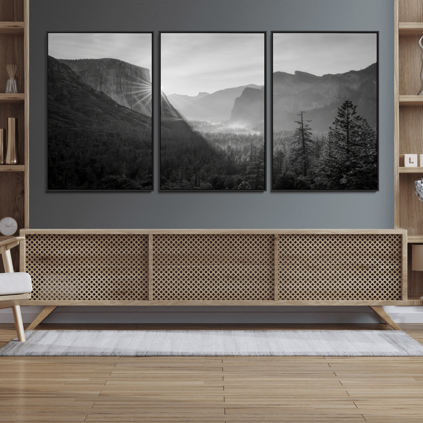 39278955-MGV-FC-60X30-3P_Black-Yosemite Valley Wall Art Canvas Print – Framed El Capitan Sunrise Misty Mountain Modern Rustic Artwork for Home Office