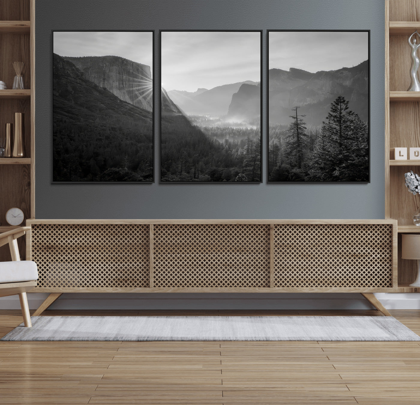 39278955-MGV-FC-60X30-3P_Black-Yosemite Valley Wall Art Canvas Print – Framed El Capitan Sunrise Misty Mountain Modern Rustic Artwork for Home Office