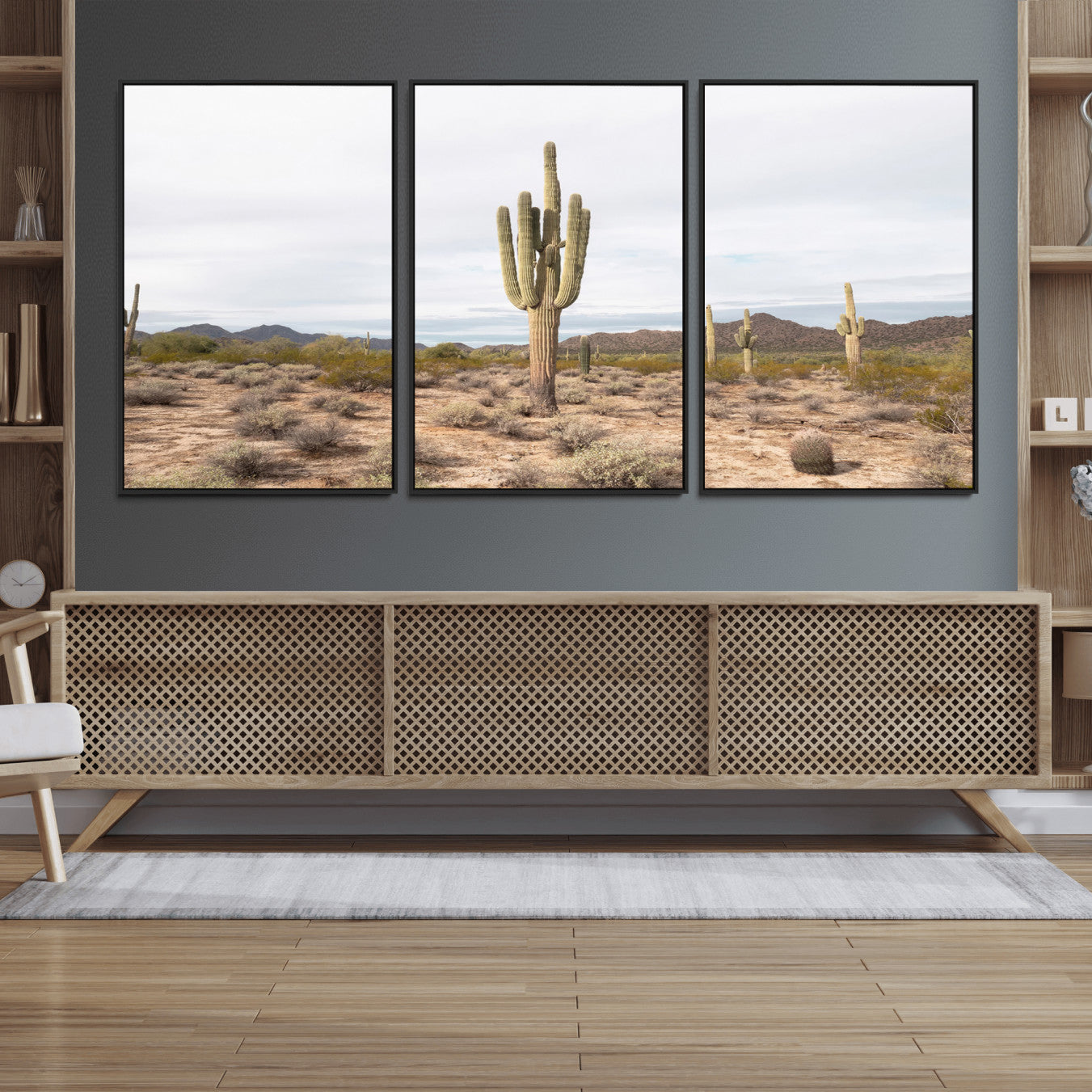 MGV-FC-60X30-3P - Saguaro Cactus Wall Art Canvas Print, Framed Desert Cactus Art Picture Print, Earthy Desert Perfect Southwestern Boho Decor Artwork