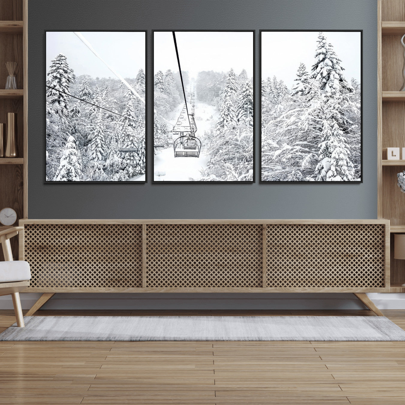 MGV-FC-60X30-3P - Winter Snow Ski Lift Wall Art Canvas Print Winter Trees Print