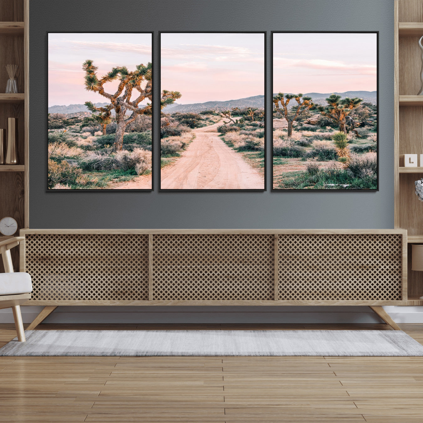 MGV-FC-60X30-3P - Desert Trail Wall Art – Canvas Print of Joshua Trees & Sunset Glow, Sandy Path Wilderness, Scenic Nature Escape Decor for Living Room, Office or Bedroom