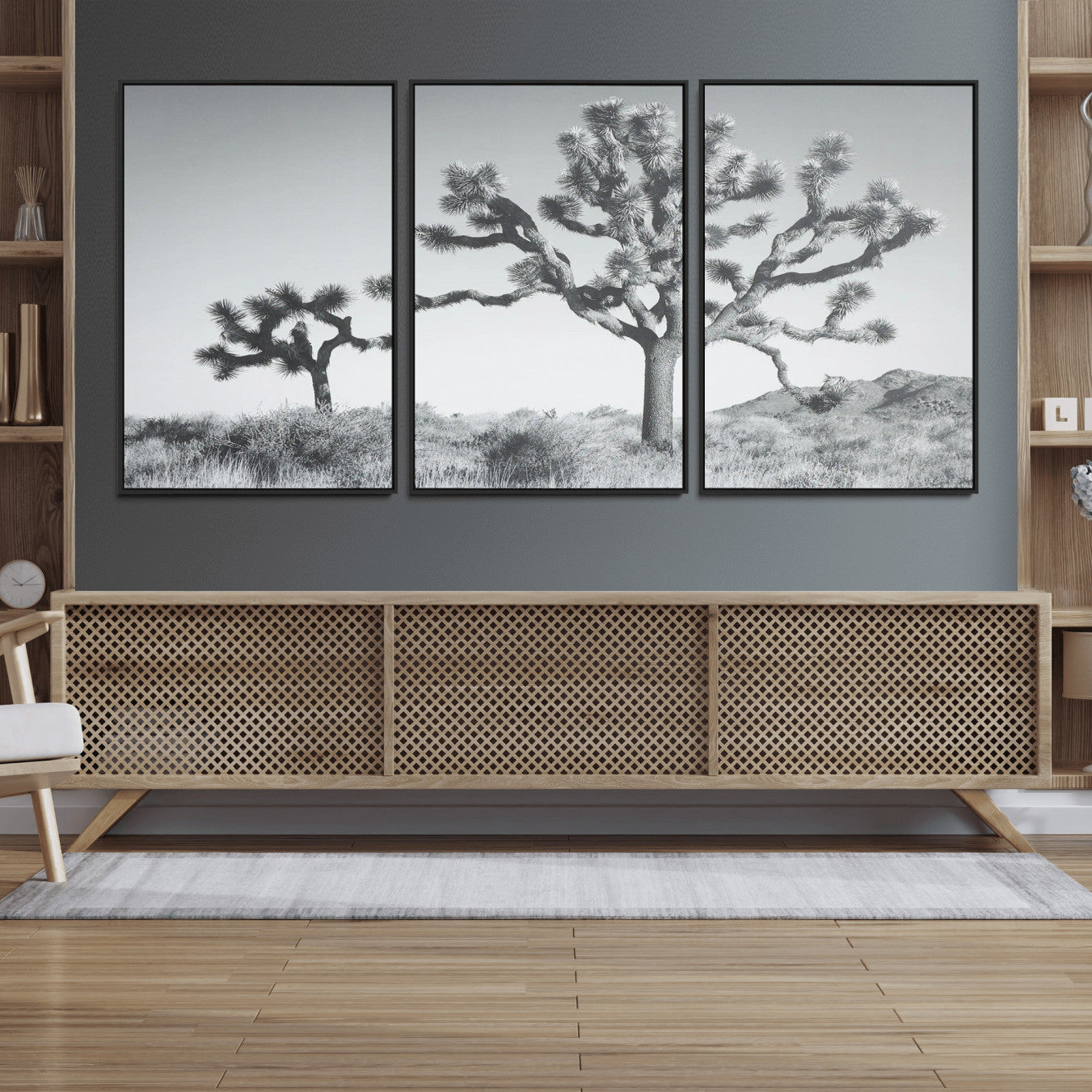 29996209-MGV-FC-60X30-3P_Black-Joshua Tree Wall Art Canvas Print – Framed Black White Desert Landscape Southwestern Nature Artwork for Home Office