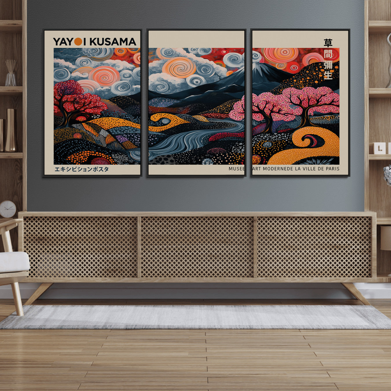 89598235-MGV-FC-60X30-3P_Black-Modern Japanese Wall Art Print Yayoi Kusama Canvas