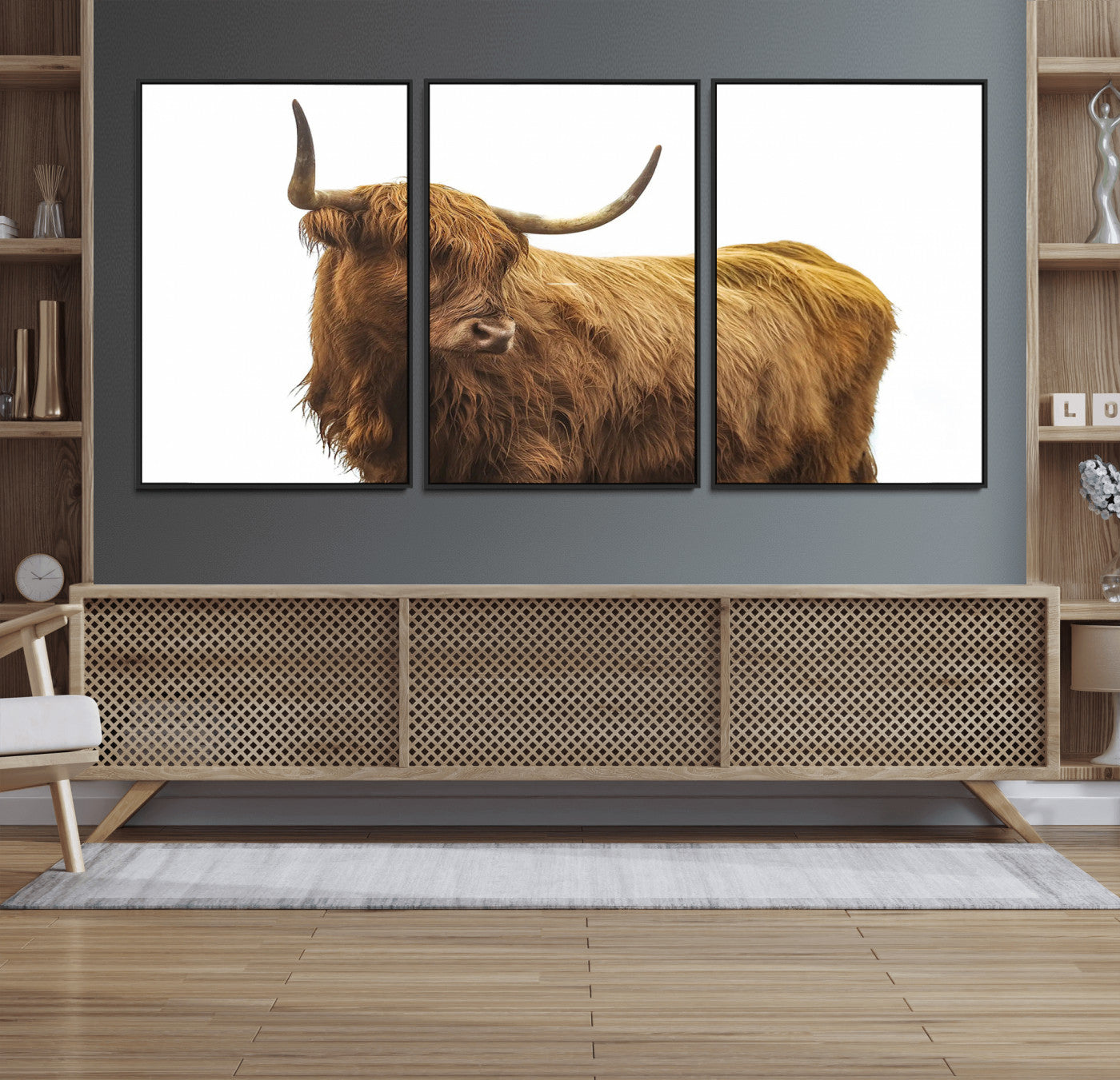 93291678-MGV-FC-60X30-3P_Black-Highland Cow Wall Art Canvas Print, Framed Farmhouse Wall Art Art Picture Print, Rustic Animal Decor Perfect Rustic Farmhouse Decor Artwork
