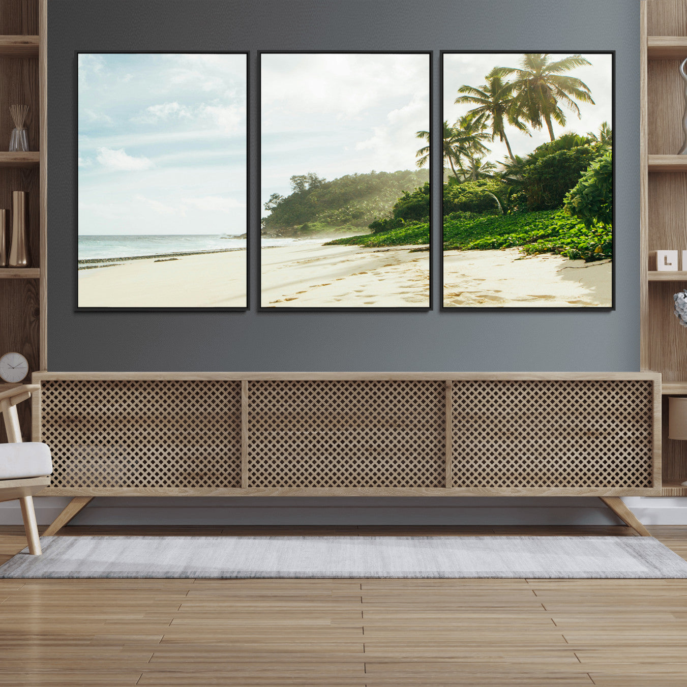 42984524-MGV-FC-60X30-3P_Black-Relaxing Beach Wall Art Canvas Print – Framed Ocean View Coastal Serenity Tropical Nature Scene Artwork for Home Office
