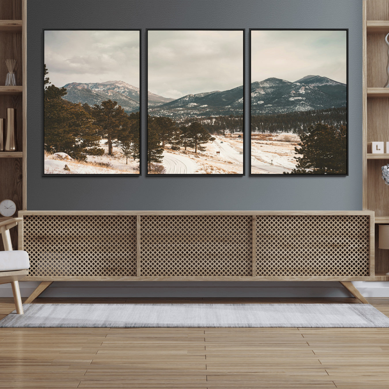 -Mountain Landscape Wall Art Canvas Print – Framed Snowy Peaks Alpine Aesthetic Rustic Winter Scene Artwork for Home Office