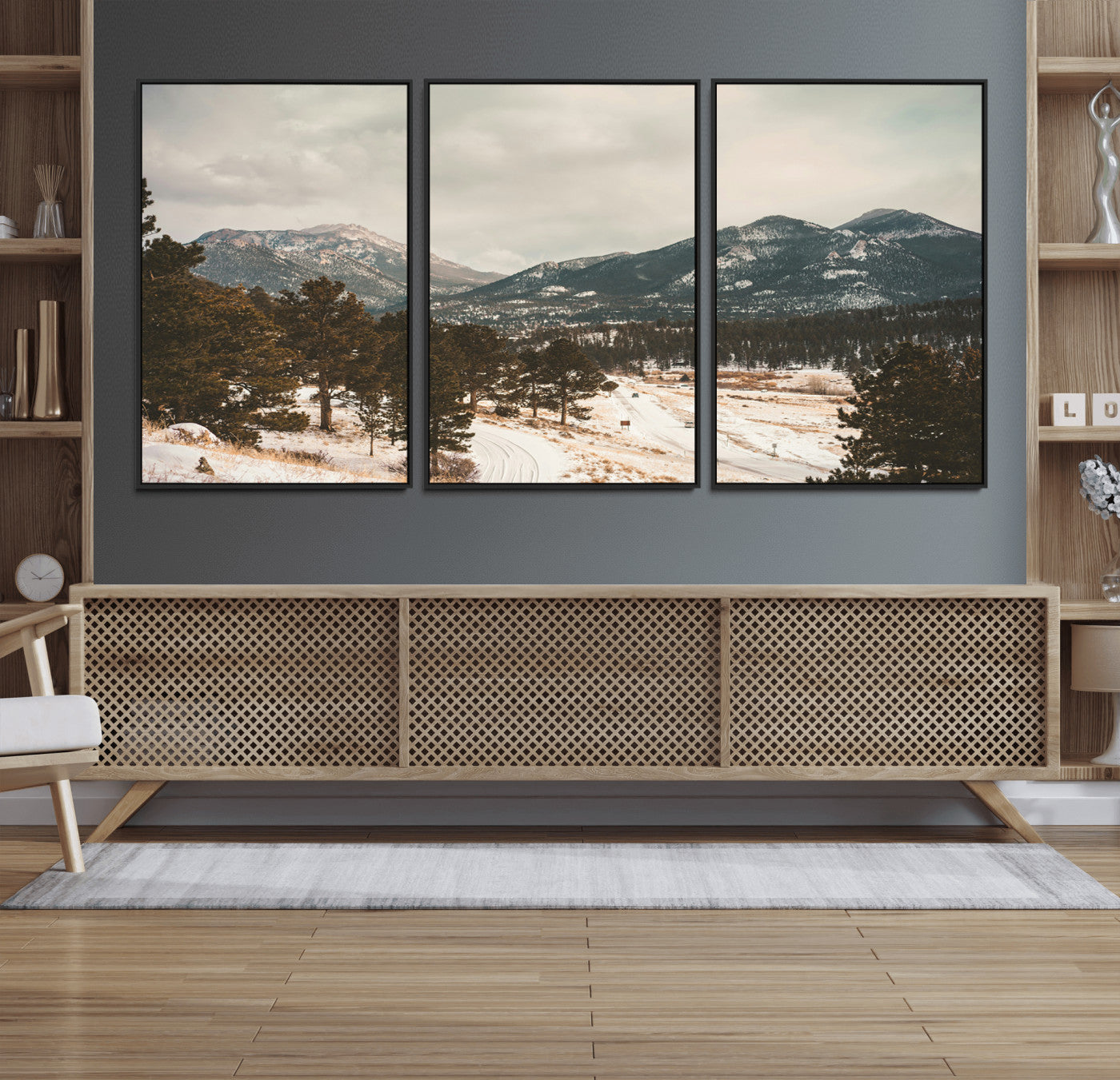 -Mountain Landscape Wall Art Canvas Print – Framed Snowy Peaks Alpine Aesthetic Rustic Winter Scene Artwork for Home Office