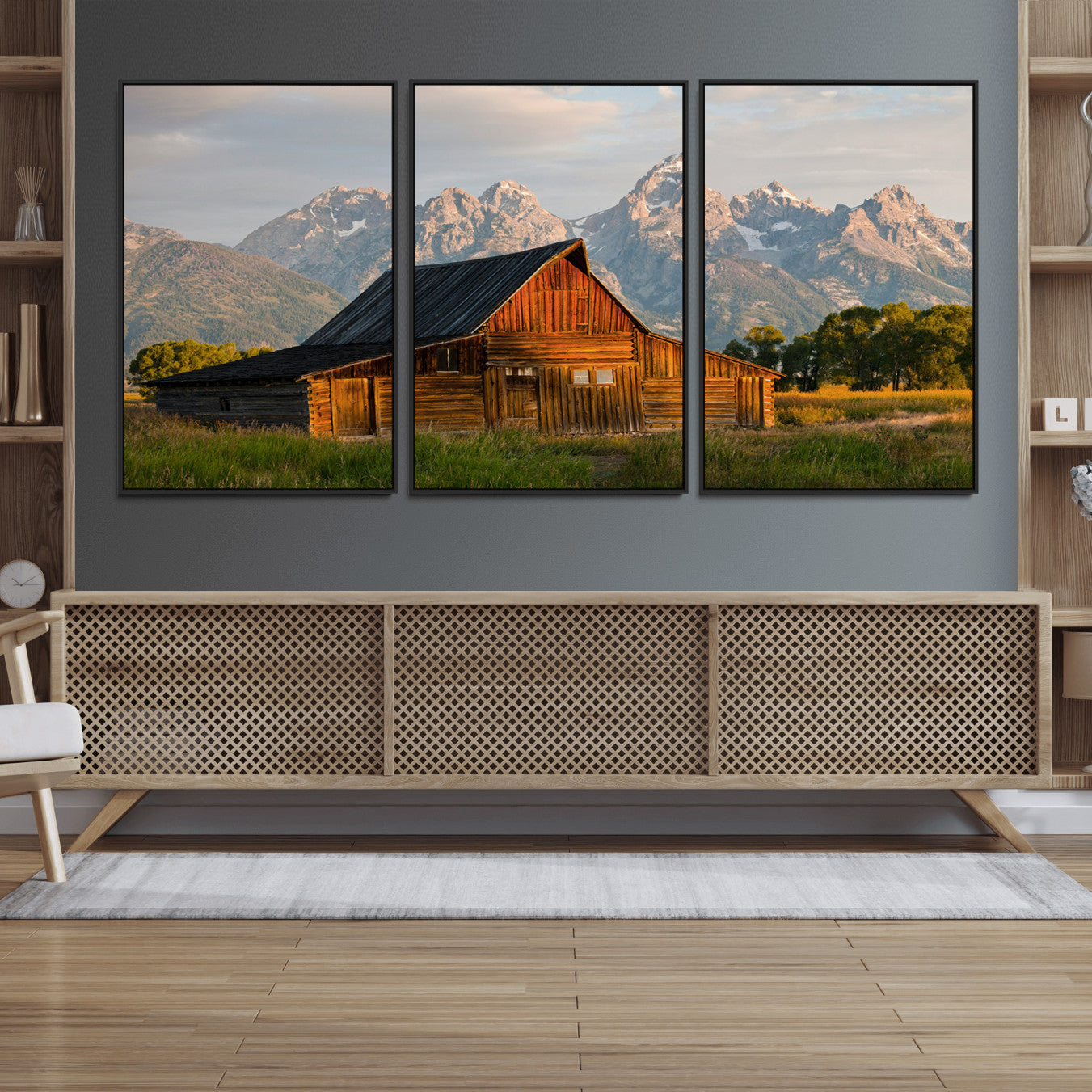 31771014-MGV-FC-60X30-3P_Black-Rustic Barn Wall Art Canvas Print – Framed Western Landscape Farmhouse Style Rustic Nature Scene Artwork for Home Office