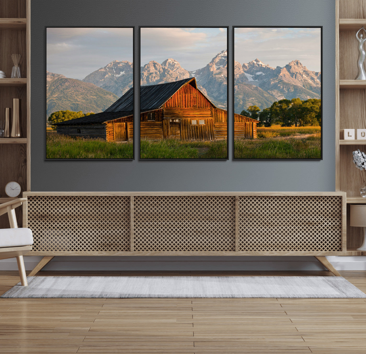 31771014-MGV-FC-60X30-3P_Black-Rustic Barn Wall Art Canvas Print – Framed Western Landscape Farmhouse Style Rustic Nature Scene Artwork for Home Office