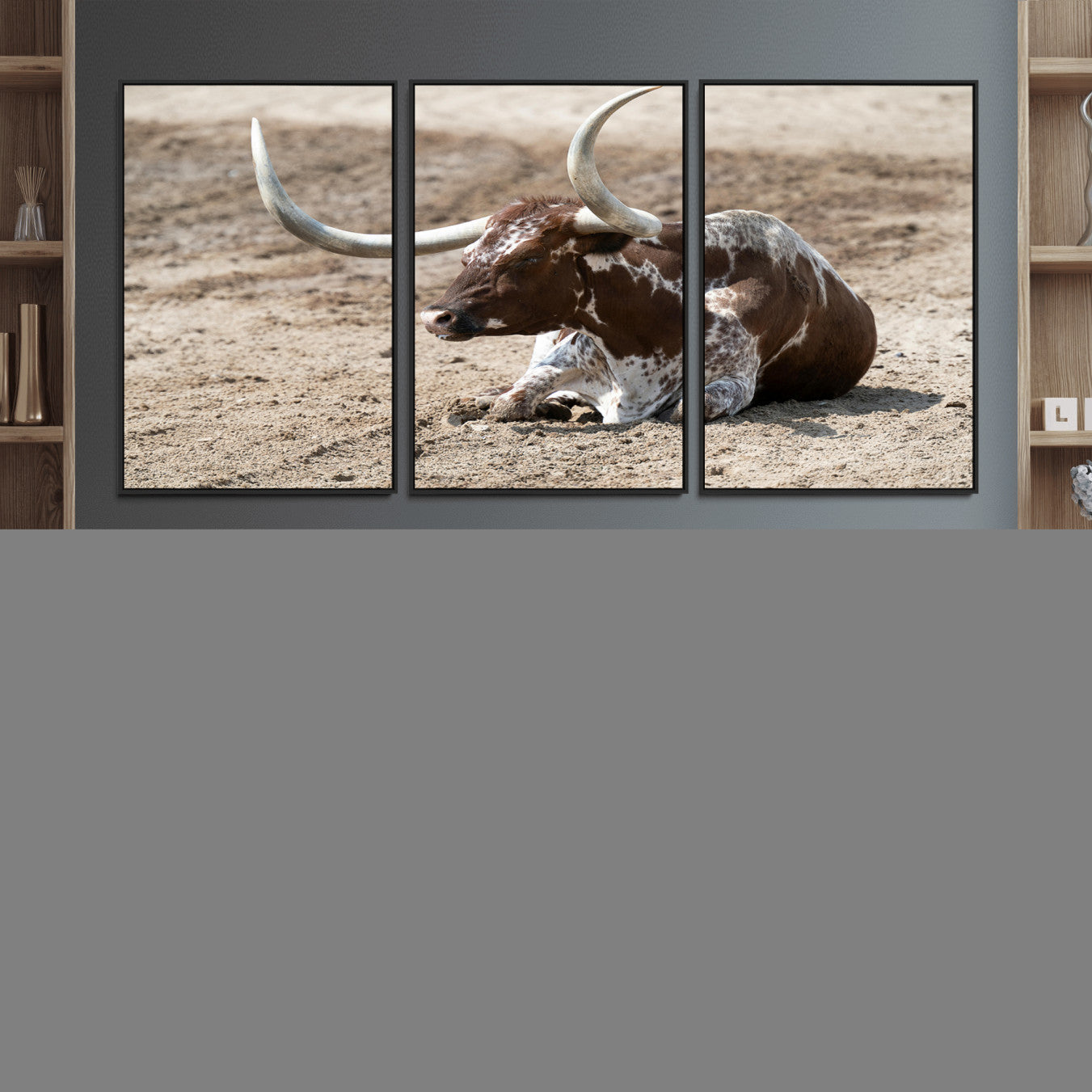 76549210-MGV-FC-60X30-3P_Black-Texas Longhorn Wall Art Canvas Print – Framed Country Living Farmhouse Rustic Cattle Scene Artwork for Home Office