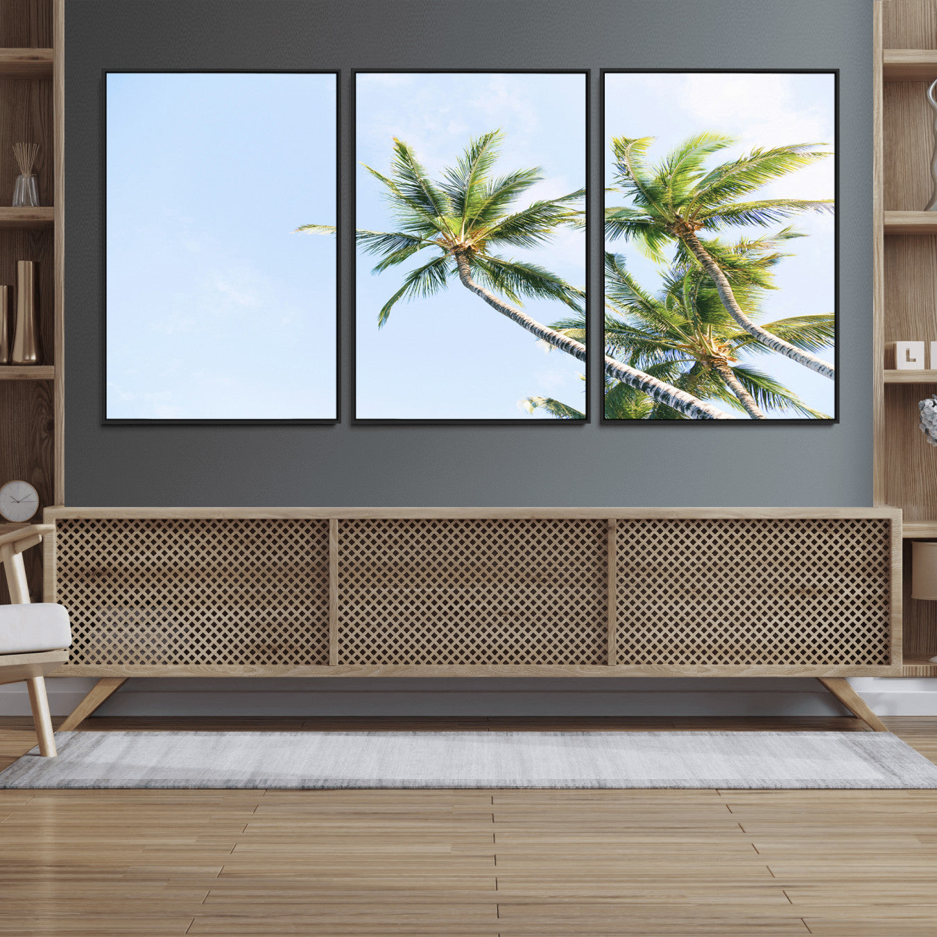 54719115-MGV-FC-60X30-3P_Black-Palm Trees Wall Art Canvas Print – Framed Tropical Coastal Nature Scene Artwork for Home Office