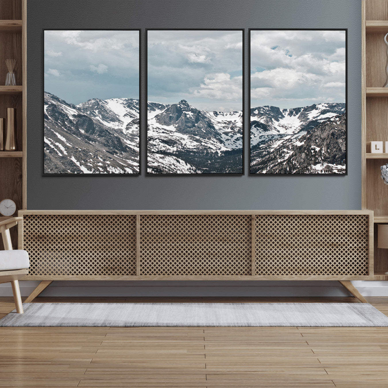 94074619-MGV-CV-36X24-Snowy Peaks Wall Art Canvas Print – Alpine Wilderness Mountain Escape Winter Serenity Artwork for Home, Office