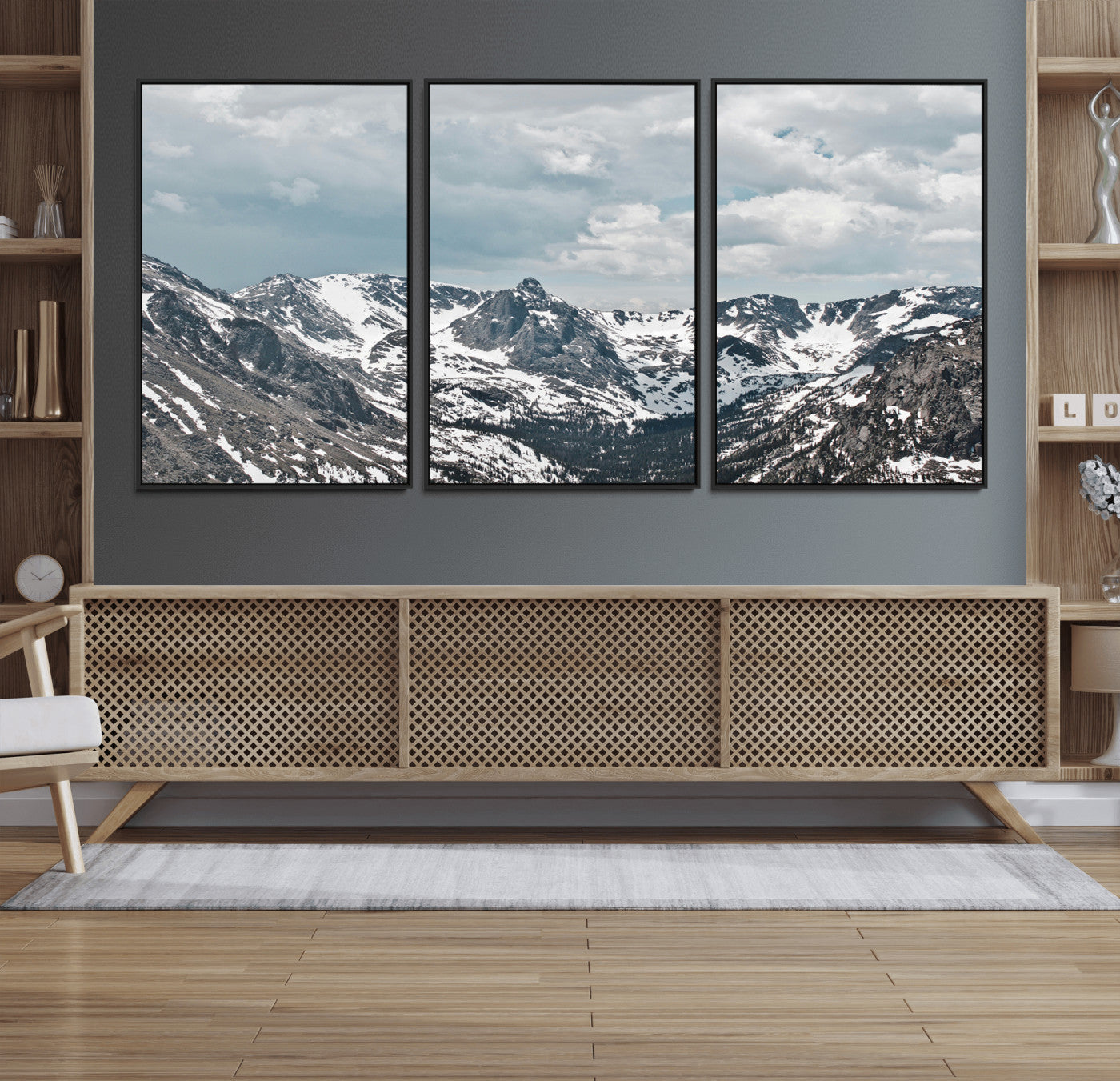 94074619-MGV-CV-36X24-Snowy Peaks Wall Art Canvas Print – Alpine Wilderness Mountain Escape Winter Serenity Artwork for Home, Office