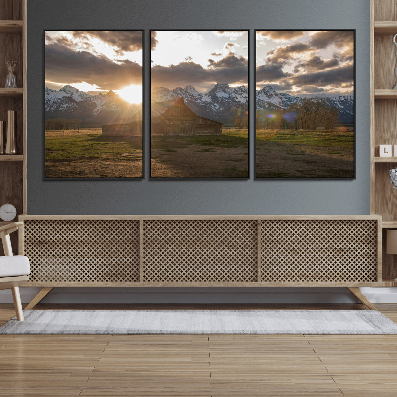 52555760-MGV-FC-60X30-3P_Black-Snowy Peaks Wall Art Canvas Print – Rustic Mountain Landscape Nature Escape Winter Forest Artwork for Home, Office