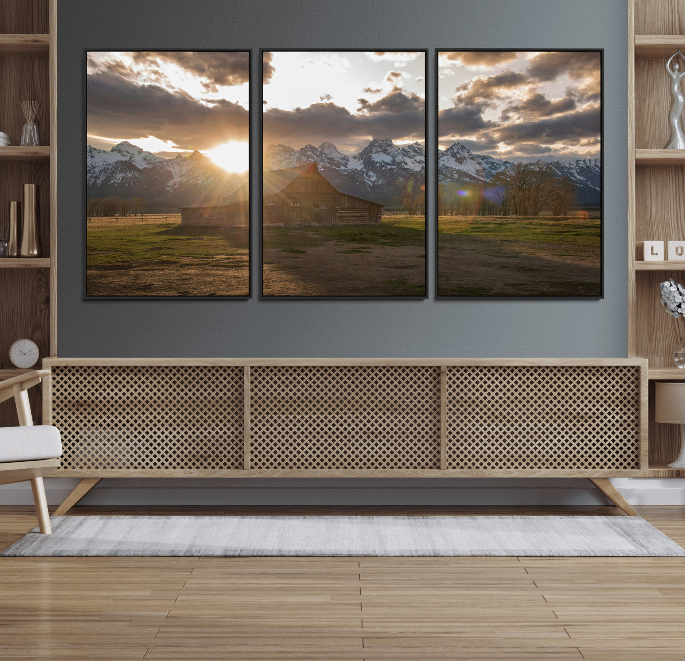 52555760-MGV-FC-60X30-3P_Black-Snowy Peaks Wall Art Canvas Print – Rustic Mountain Landscape Nature Escape Winter Forest Artwork for Home, Office