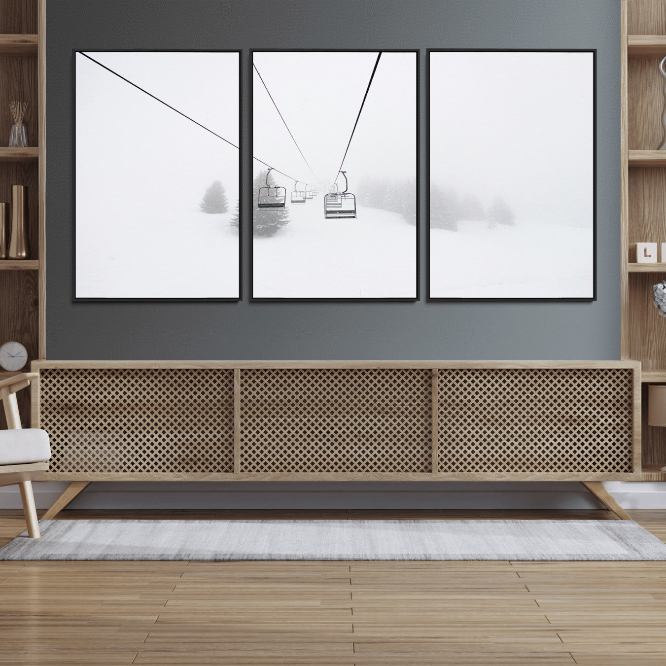 20216390-MGV-FC-60X30-3P_Black-Ski Lift Wall Art Canvas Print – Snowy Alpine Landscape Nordic Adventure Winter Mountains Artwork for Home, Office