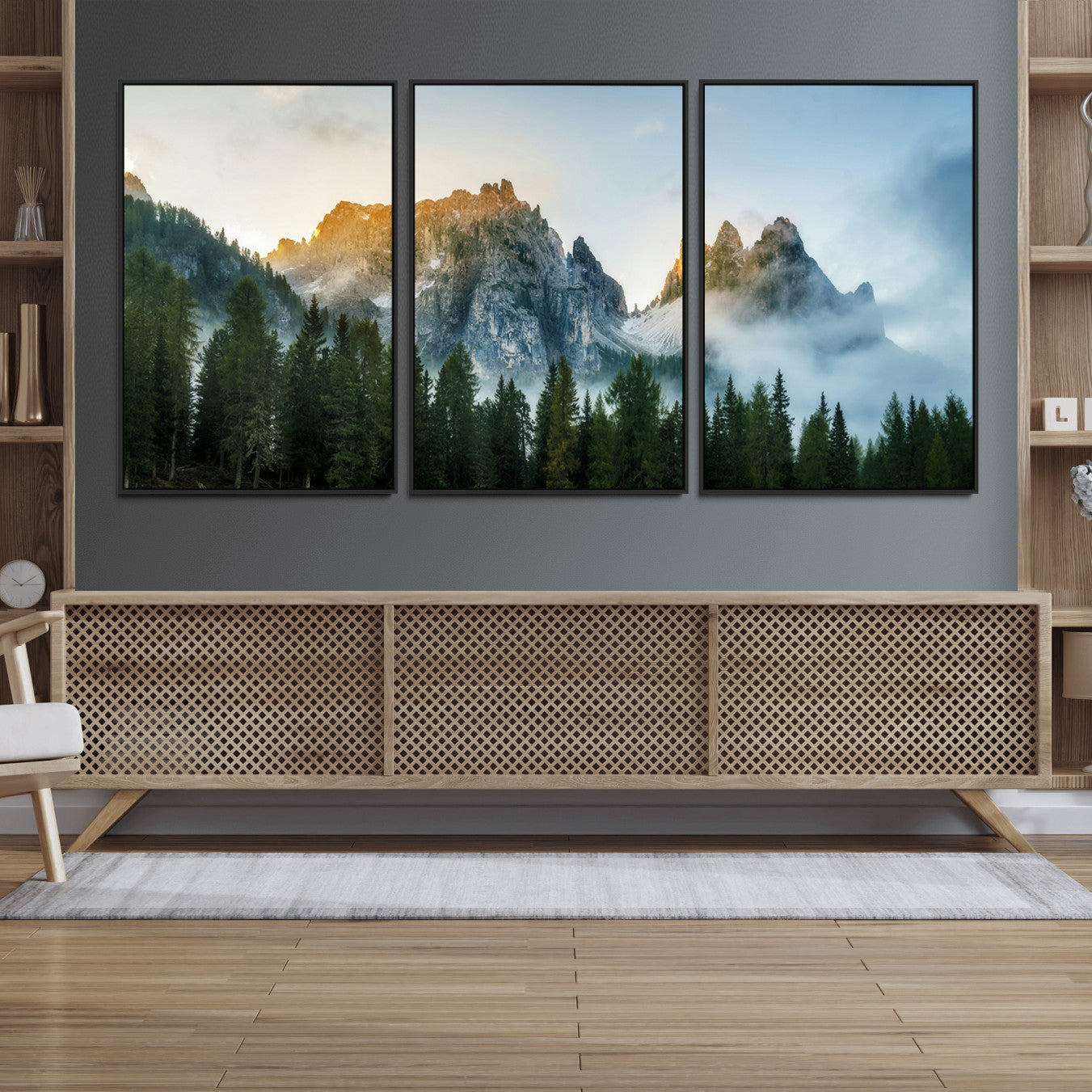 21145440-MGV-FC-60X30-3P_Black-Wilderness Wall Art Canvas Print – Misty Forest Nature Landscape Photography Rustic Scenic Artwork for Home, Office